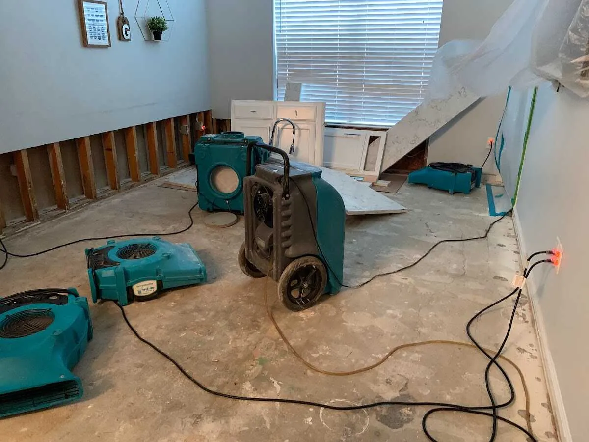 Dehumidifier in flood-cut room for Water Damage Restoration in Tremonton